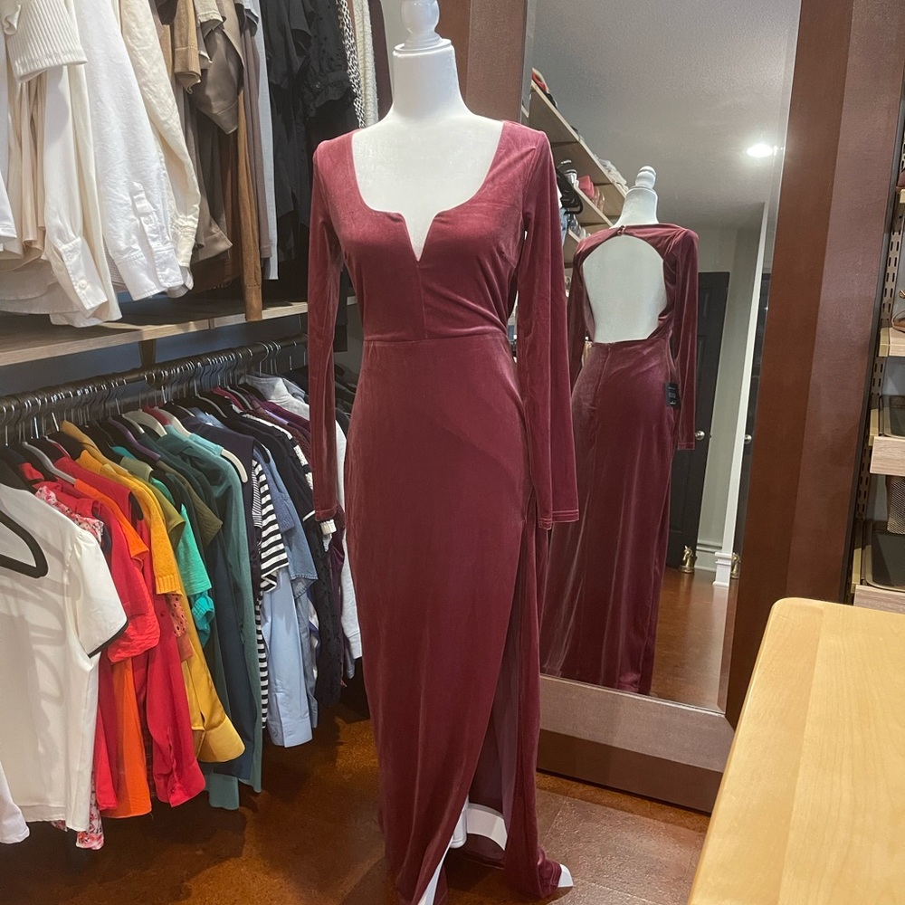 Lulu's Mauve Long Sleeve Bodycon Dress with Plunge Neckline
